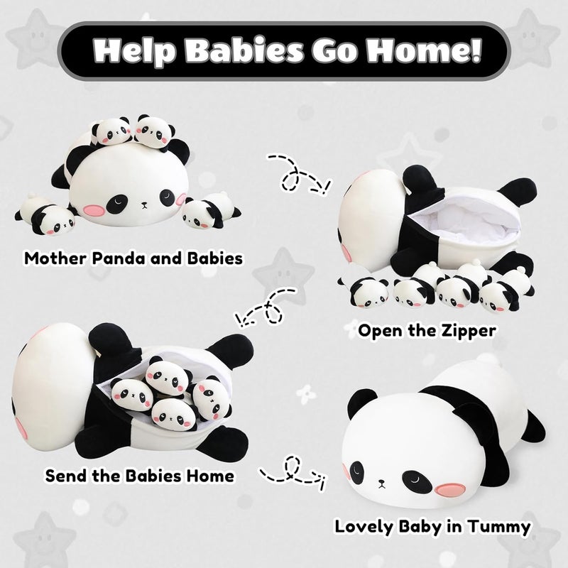 SQEQE Panda Stuffed Animals with Babies Inside Belly - 1 Mommy Stuffed Panda with 4 Cute Babies Plushie Gifts Ideal for Kids and Adults - Image 4